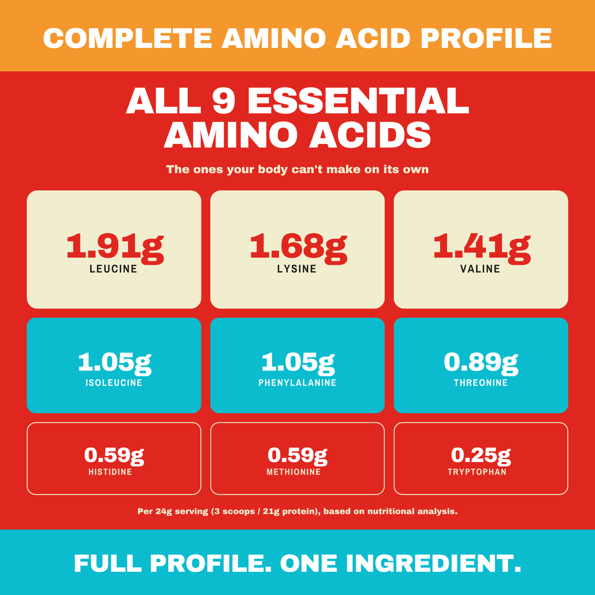 Complete amino acid profile chart for LIFTER Crispies protein puffs
